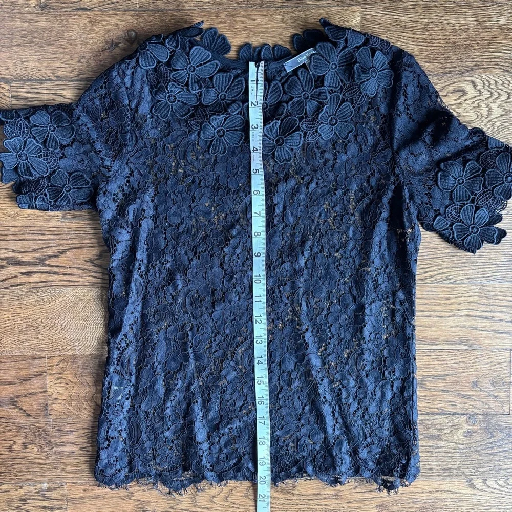 Blue Tassel Floral Lace Short Sleeve Blouse | Black | Women’s XS